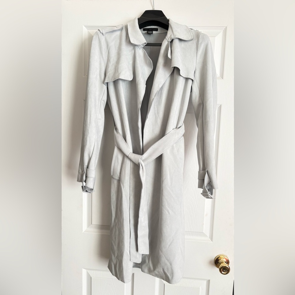 Joan Vass Women's Taupe Faux Suede Size M Long Coat
